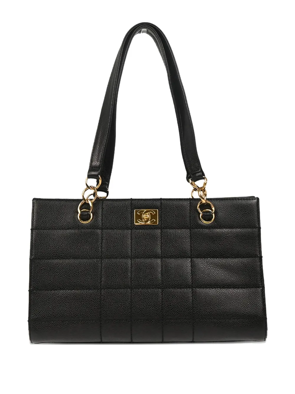 CHANEL Pre-Owned 2002 ワイルドステッチ チョコバー ハンドバッグ M - ブラック CHANEL Pre-Owned 2002 ワイルドステッチ チョコバー ハンドバッグ M - ブラック