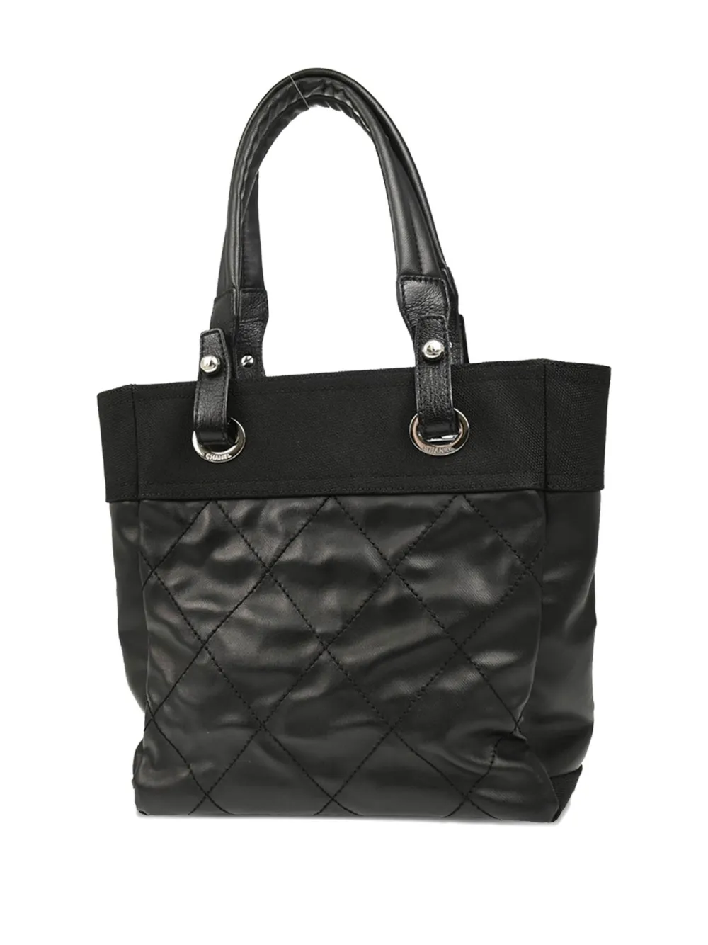 Pre-owned Chanel 2013 Paris-biarritz Pm Diamond-quilting Tote Bag In Black