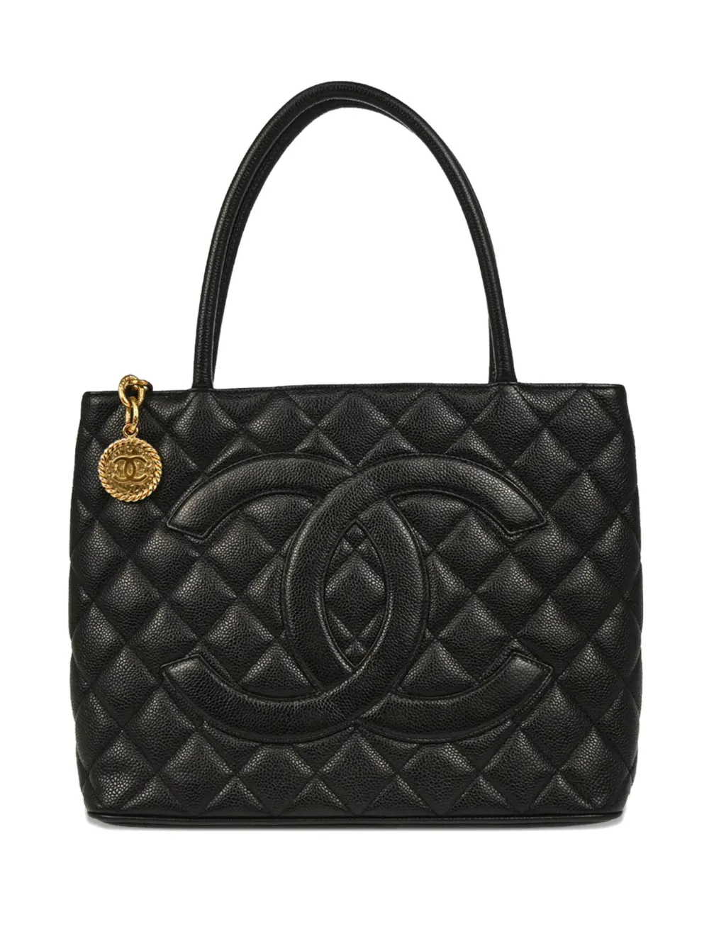 CHANEL Pre-Owned 2002 メダリオン ハンドバッグ L - ブラック CHANEL Pre-Owned 2002 メダリオン ハンドバッグ L - ブラック
