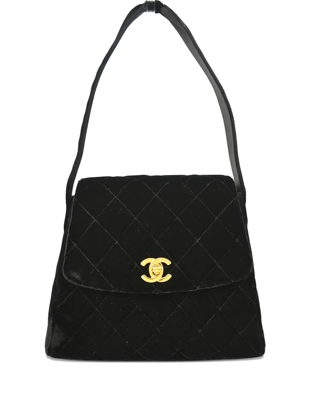 CHANEL Pre-Owned 1997 マトラッセ ベルベット ハンドバッグ - ブラック CHANEL Pre-Owned 1997 マトラッセ ベルベット ハンドバッグ - ブラック