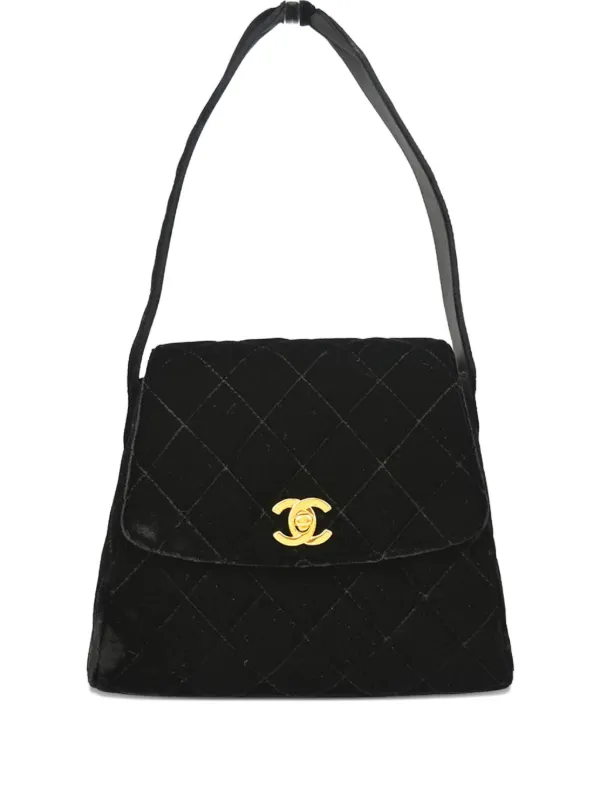 Chanel Pre-owned 1997 Diamond-quilting Velvet Handbag in Black