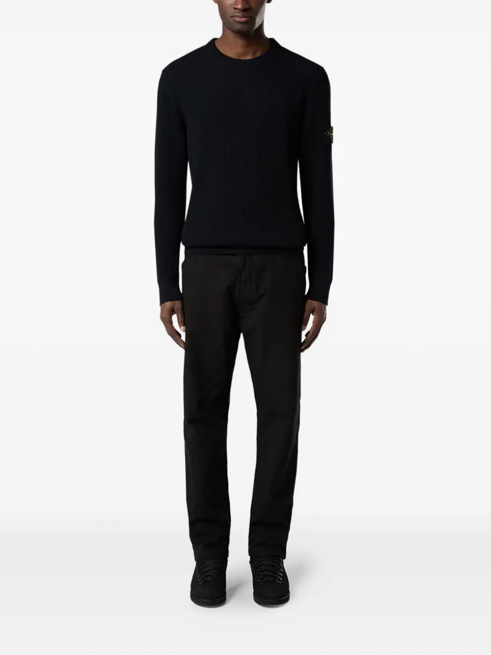 Stone Island Ribgebreide trui met logopatch Zwart