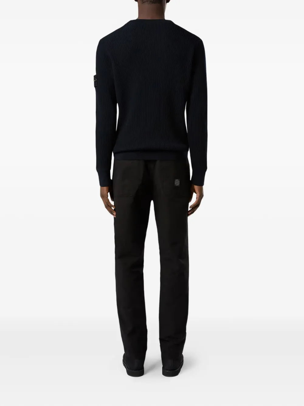 Stone Island Ribgebreide trui met logopatch Zwart