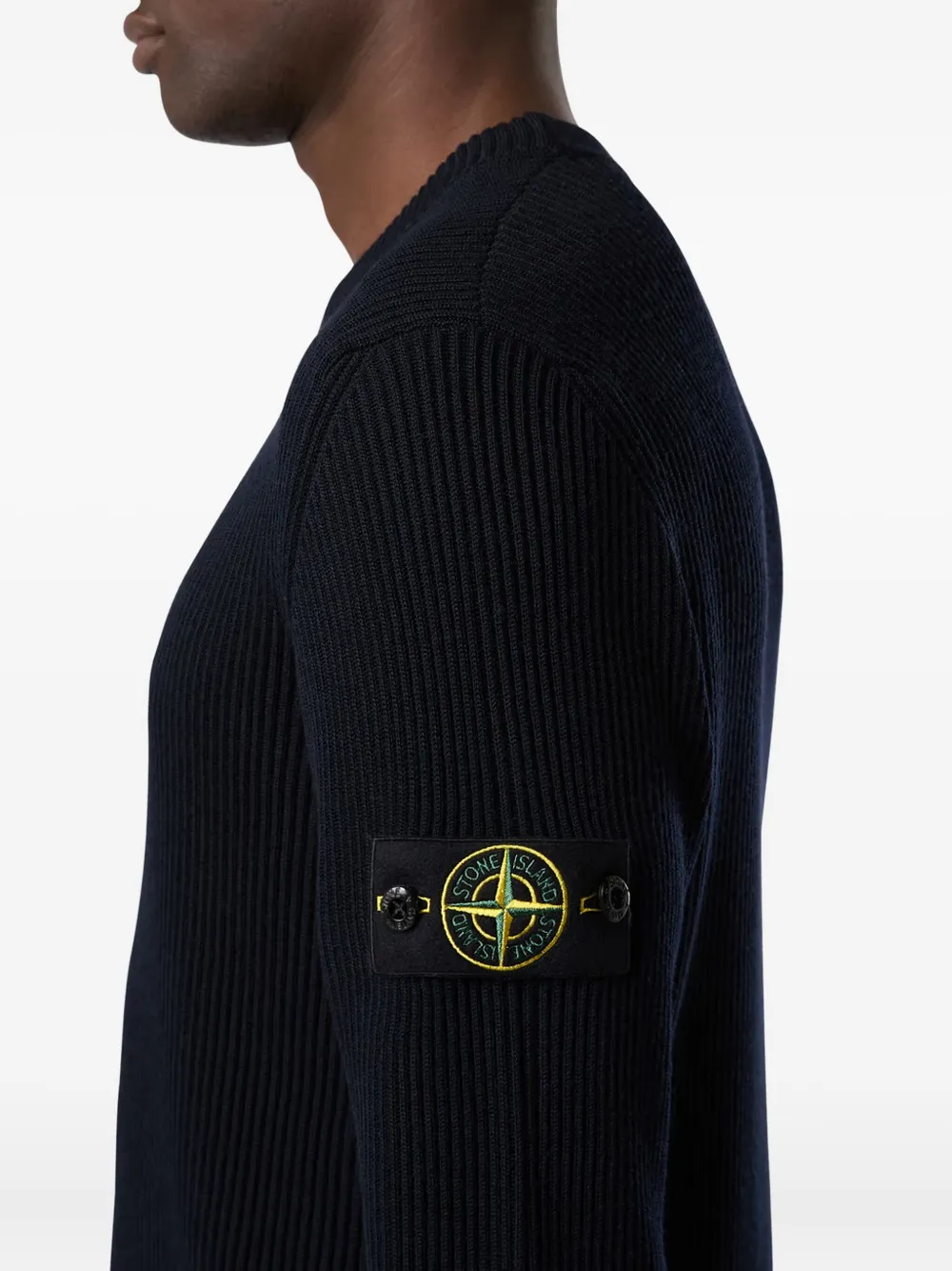 Stone Island Ribgebreide trui met logopatch Zwart