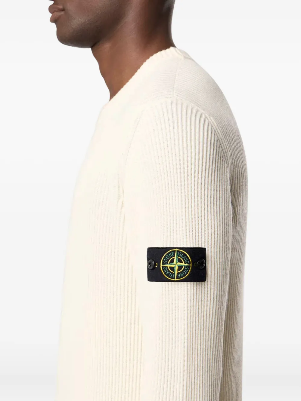 Stone Island ribbed-knit logo-bagde sweater Beige