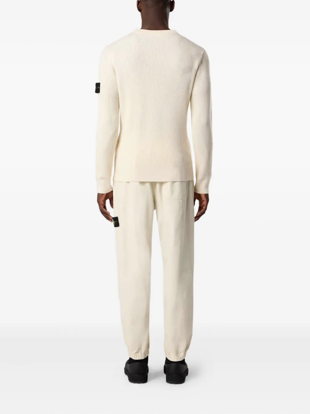Stone Island ribbed-knit logo-bagde sweater Beige