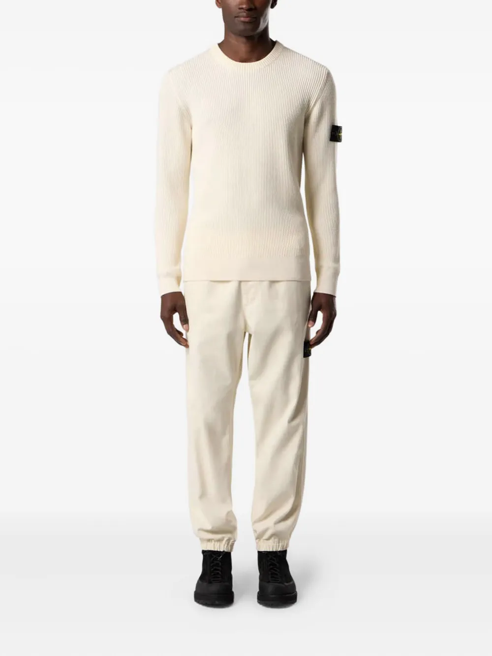 Stone Island ribbed-knit logo-bagde sweater Beige