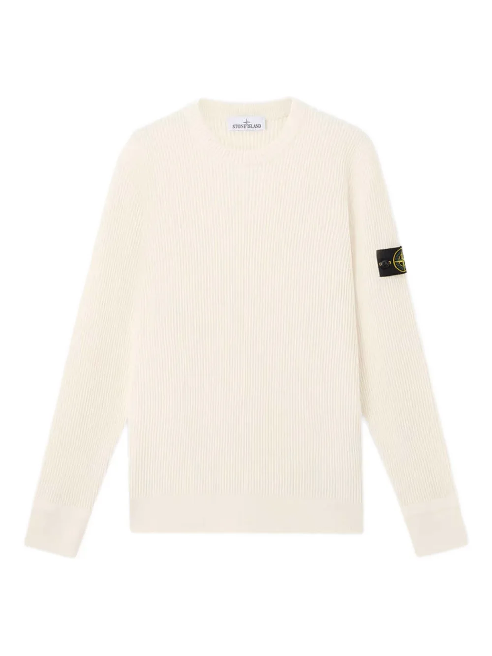 Stone Island ribbed-knit logo-bagde sweater Beige