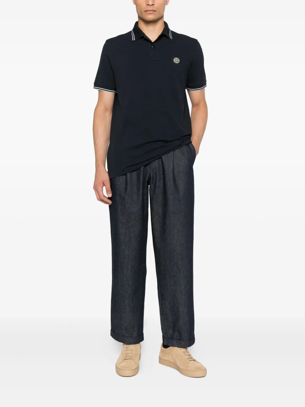 Stone Island Poloshirt met geribbelde kraag en logopatch Blauw