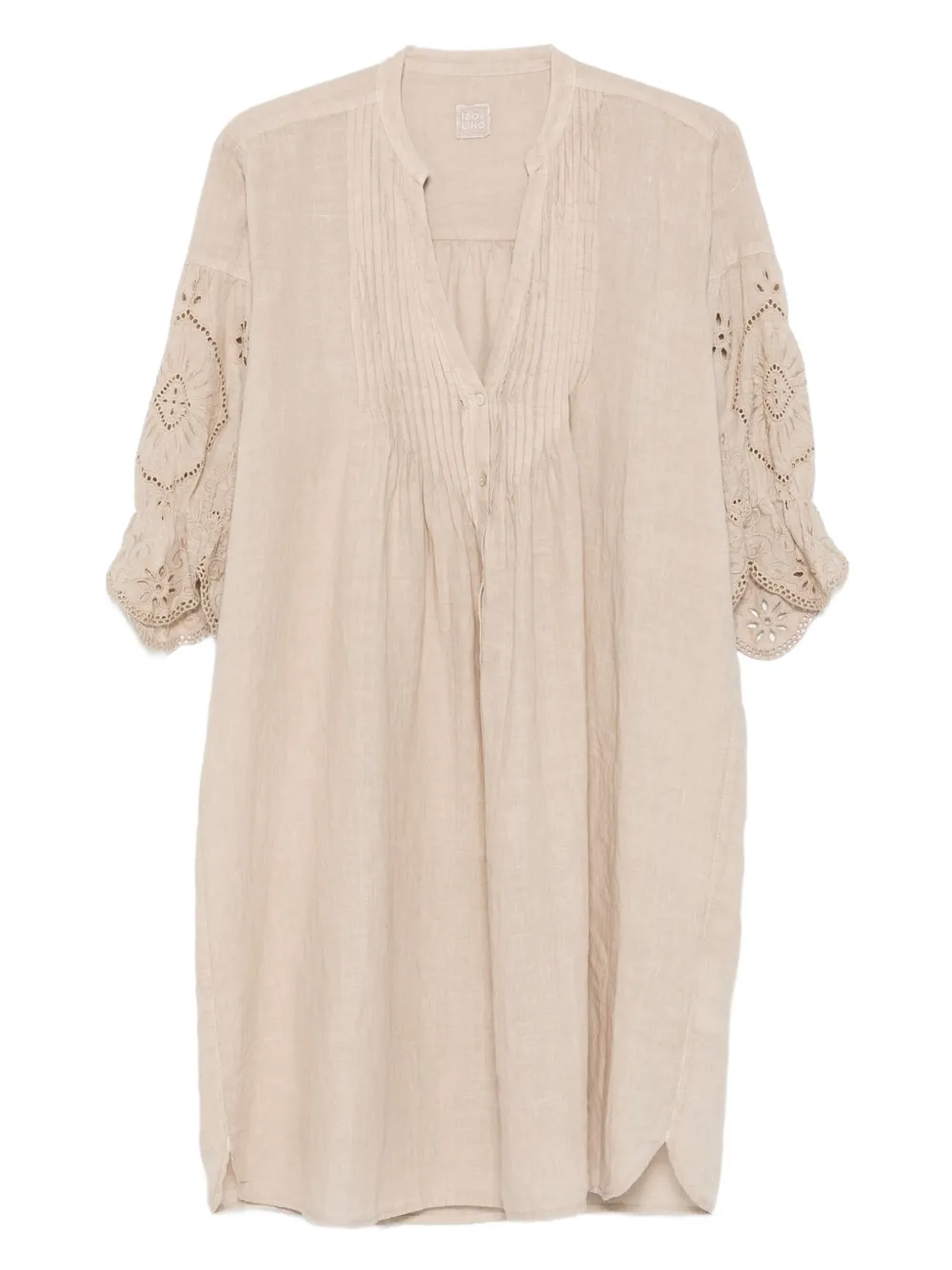 eyelet-detail linen midi dress