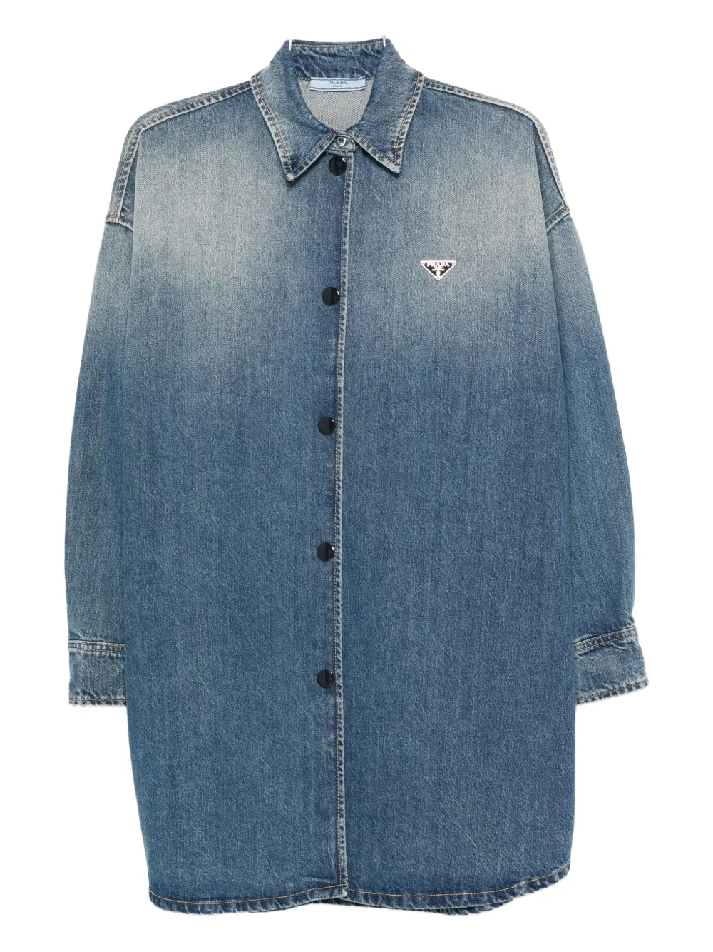 Prada triangle-logo denim shirt Blauw