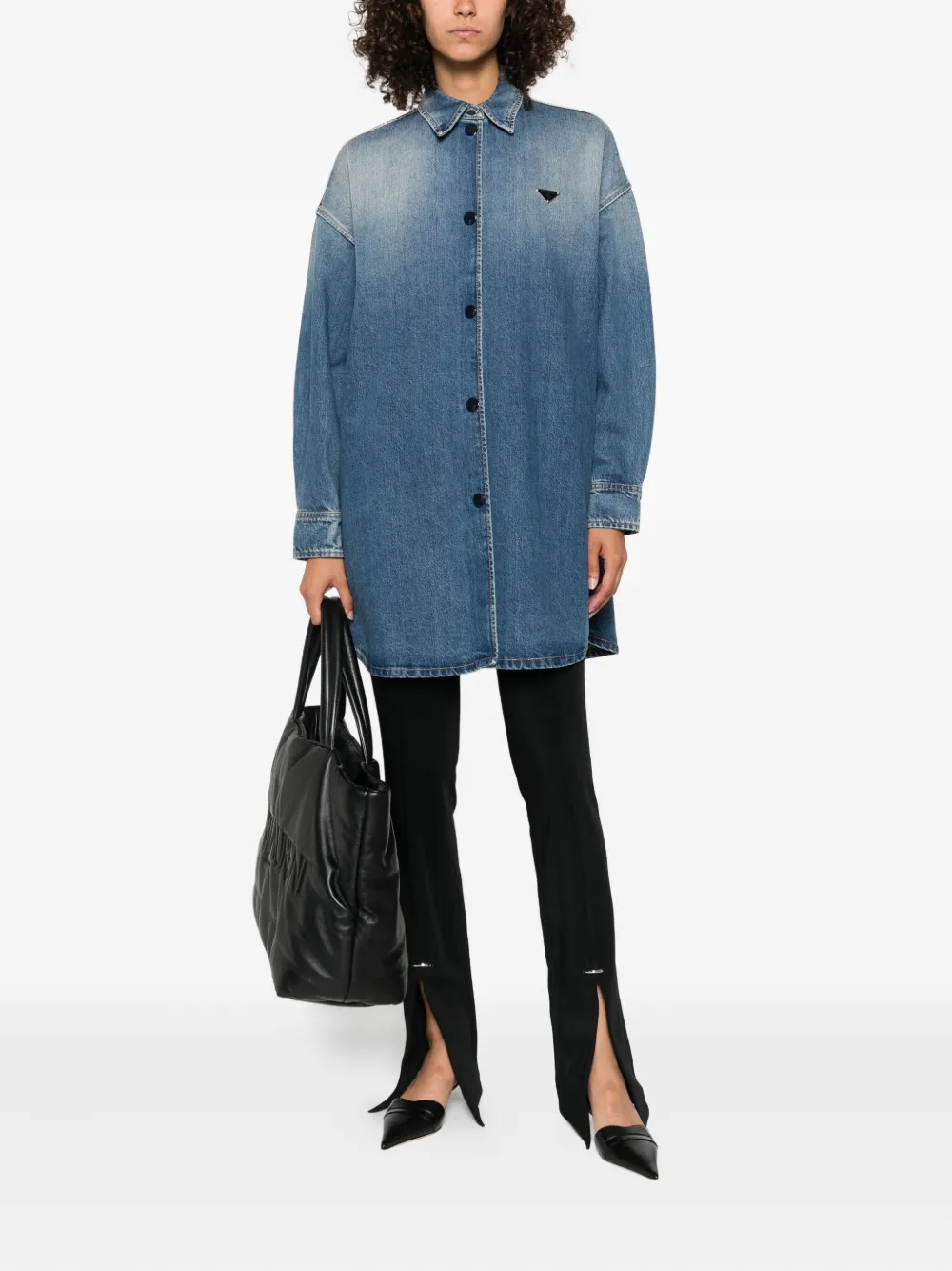 Prada triangle-logo denim shirt Blauw