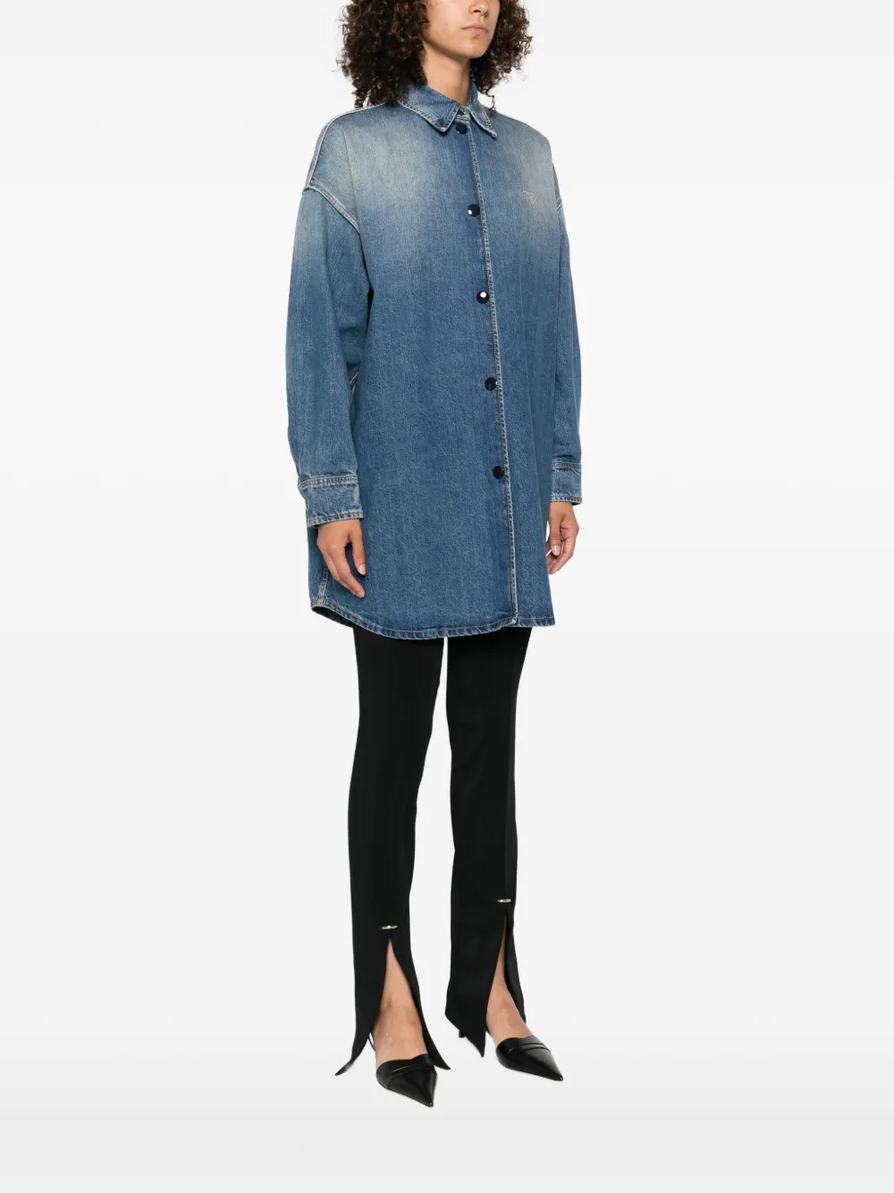 Prada triangle-logo denim shirt Blauw
