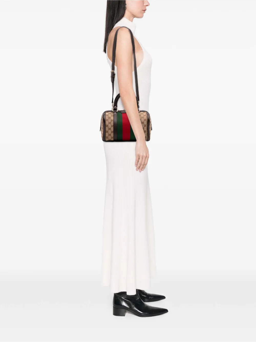 Pre-owned Gucci 2016-2025 Small Gg Canvas Web Joy Boston Bag Satchel