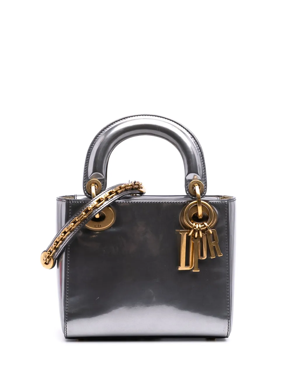 Christian Dior Pre-Owned 2018 Mini Metallic Glazed Calfskin Lady Dior Christian Dior Pre-Owned 2018 Mini Metallic Glazed Calfskin Lady Dior