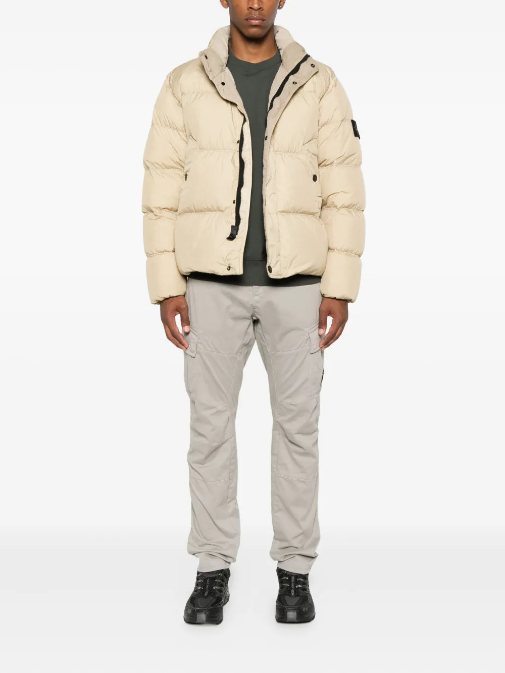 Stone Island Compass-badge quilted puffer jacket Beige