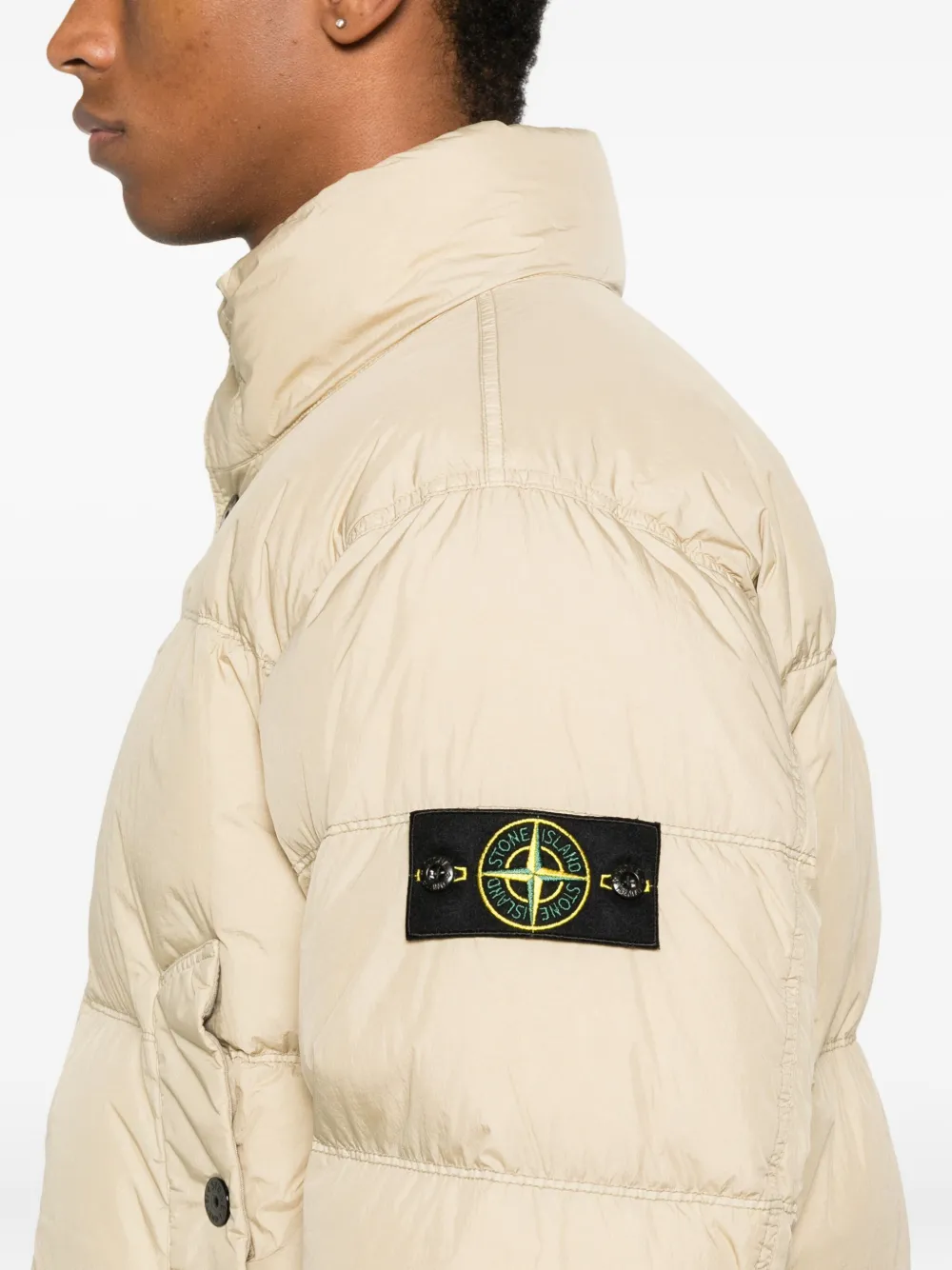 Stone Island Compass-badge quilted puffer jacket Beige