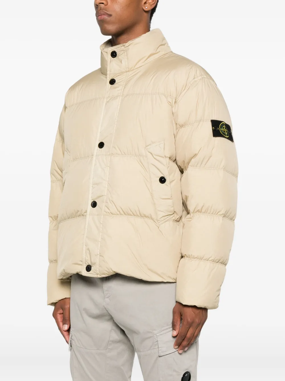 Stone Island Compass-badge quilted puffer jacket Beige