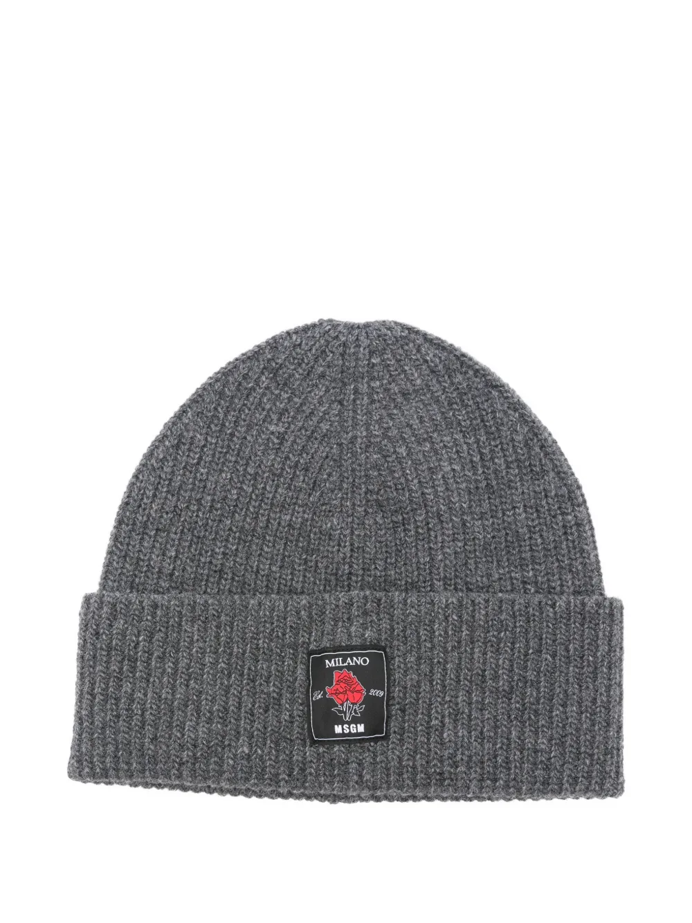 rose-patch ribbed beanie