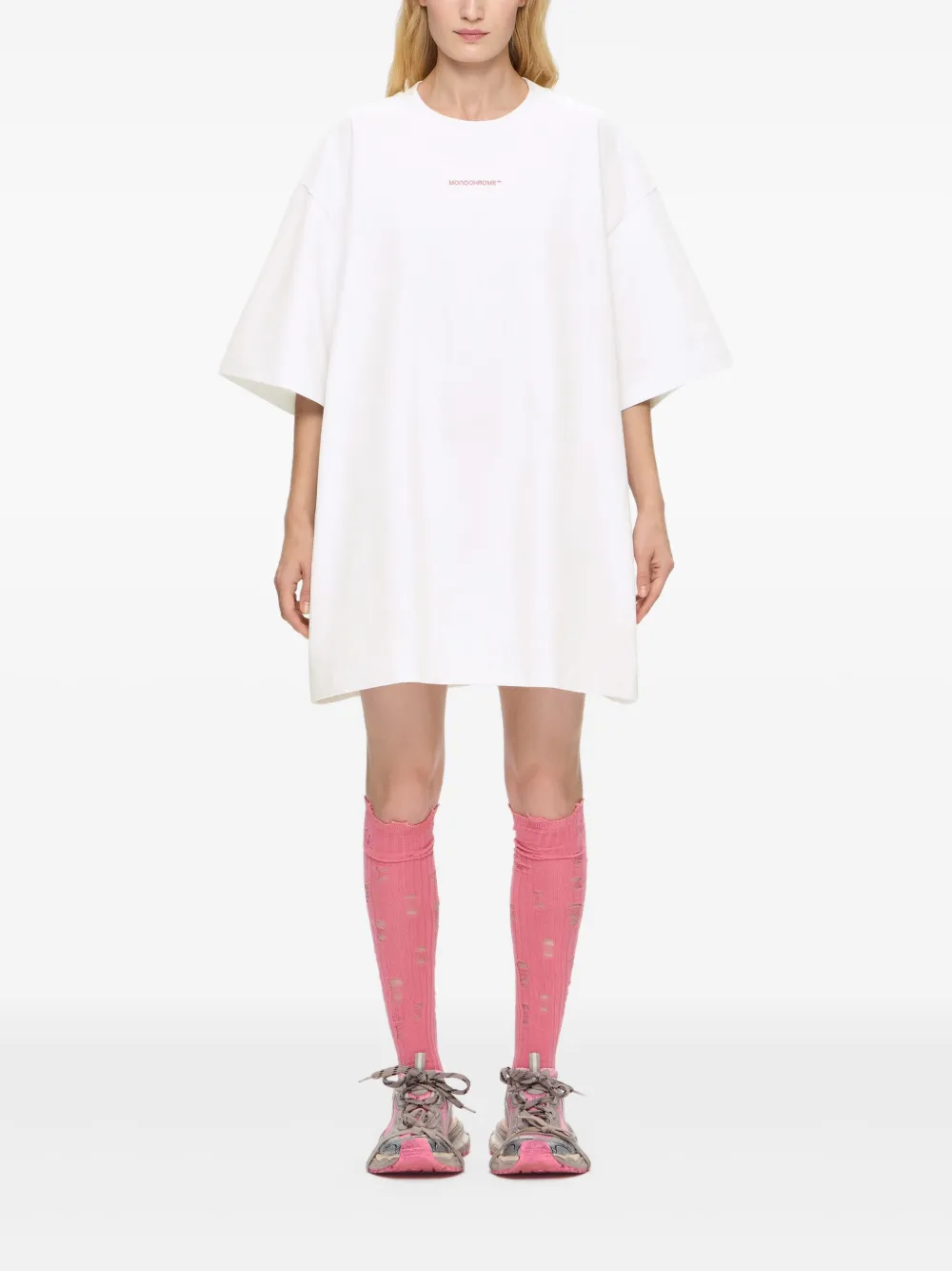 Monochrome Geometric-print Oversized T-shirt In White