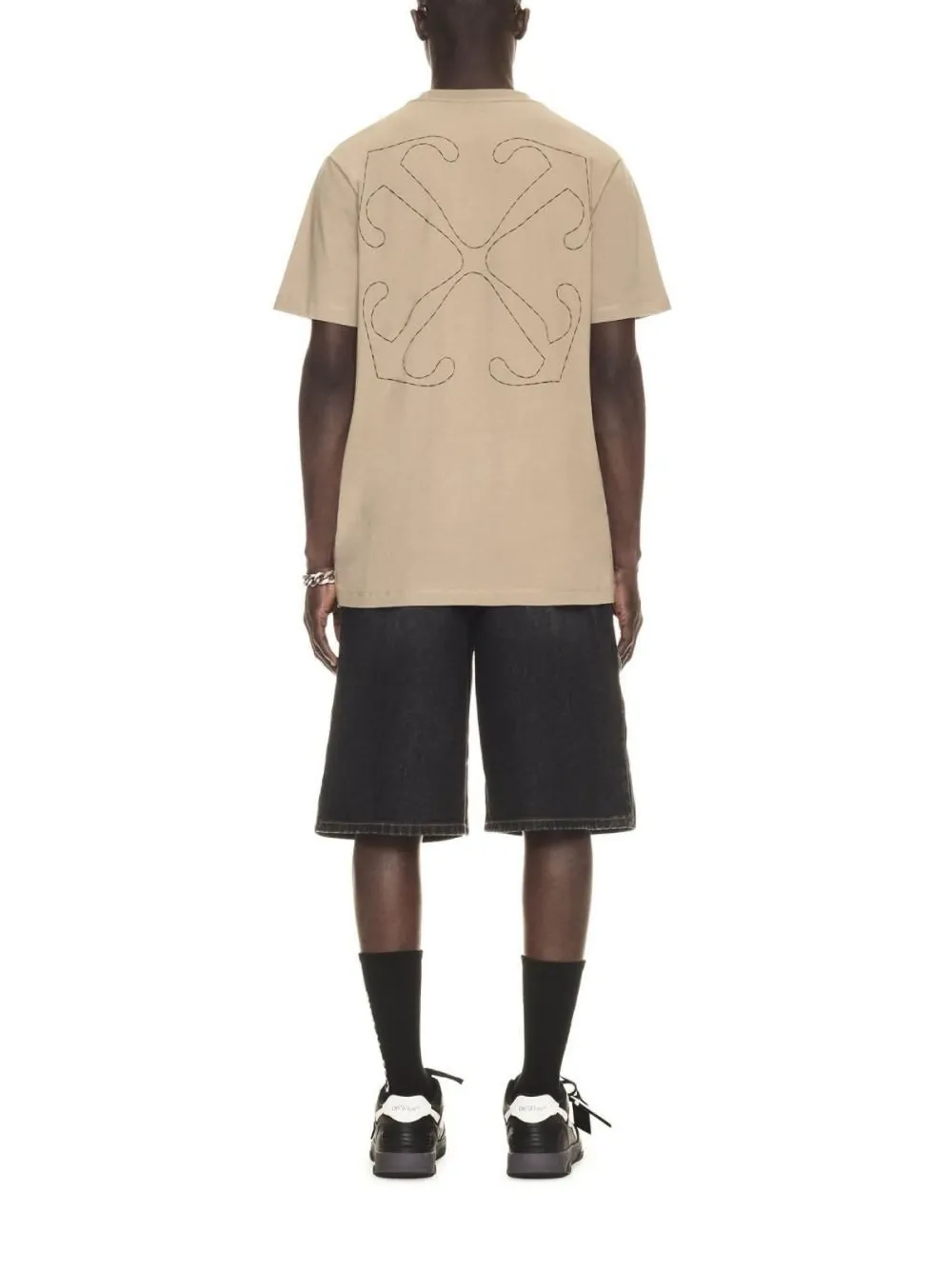 Off-White T-shirt met stikseldetail Bruin