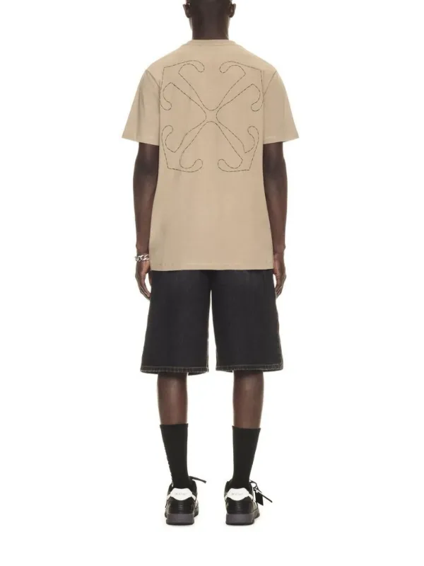 Off-White stitch-detail T-shirt | Brown | FARFETCH