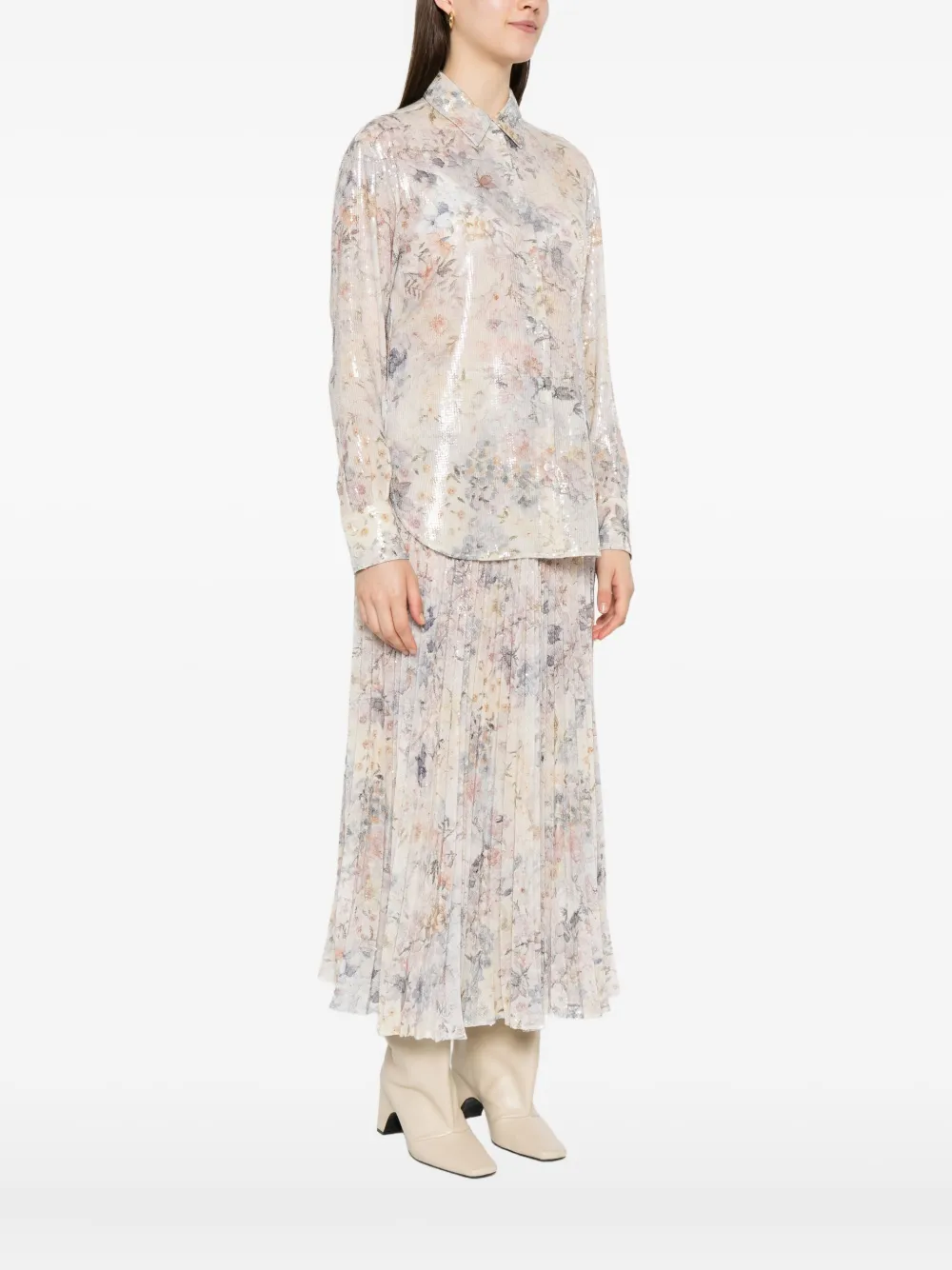 Golden Goose Blouse met pailletten en bloemenprint Beige
