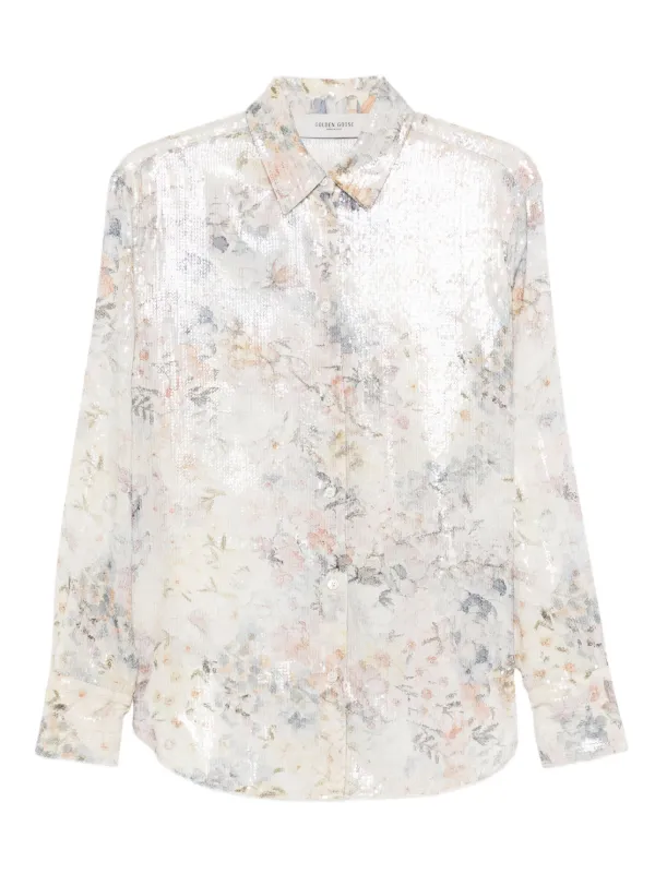 Golden Goose Sequin Floral Shirt in Neutrals