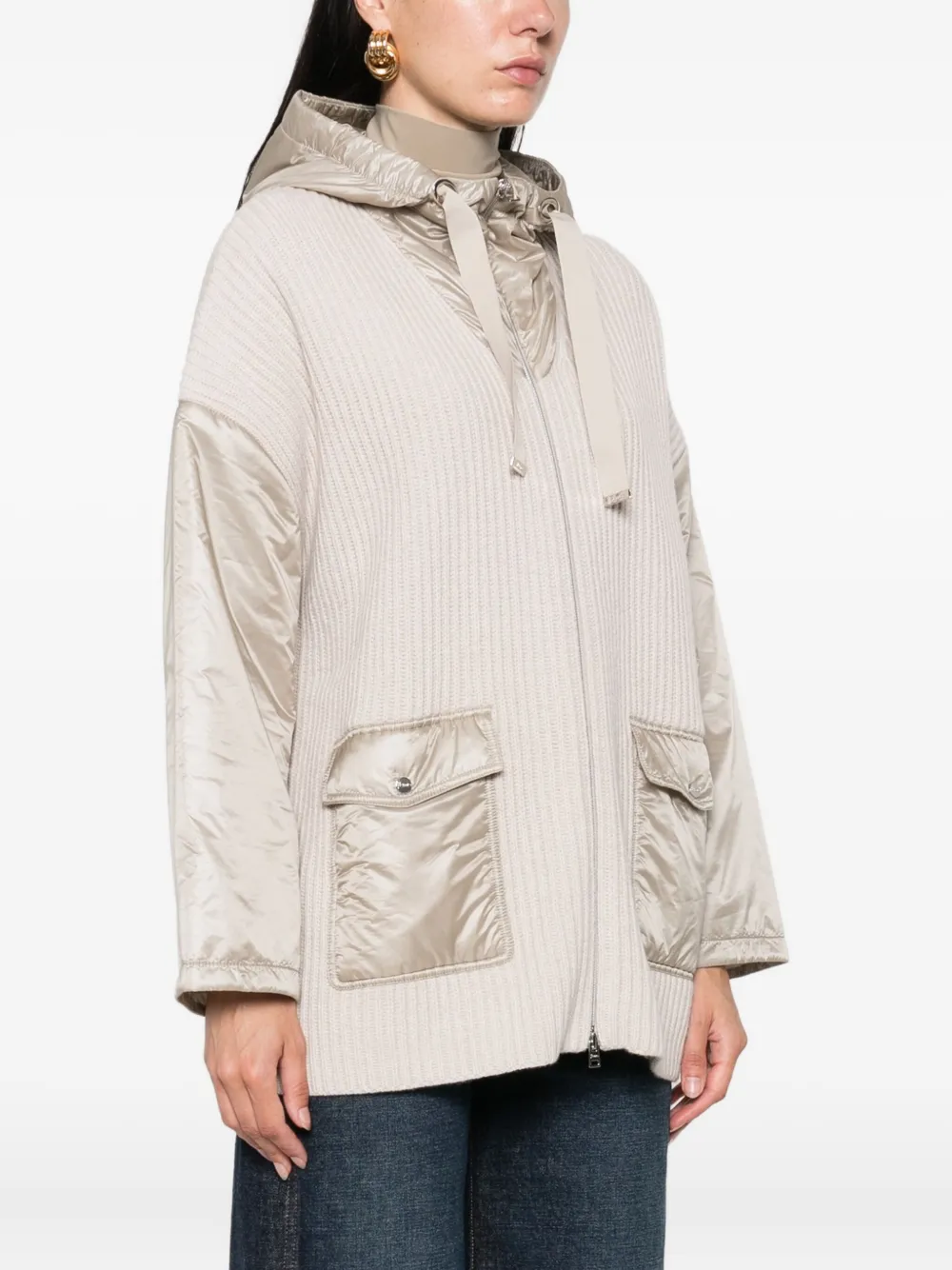 Herno Geribbeld wollen jack met capuchon Beige