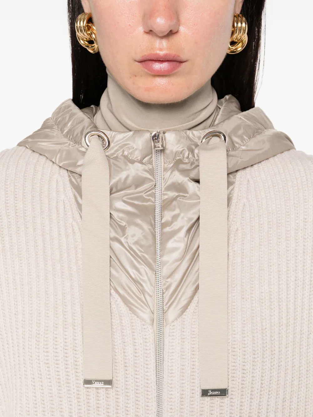 Herno Geribbeld wollen jack met capuchon Beige