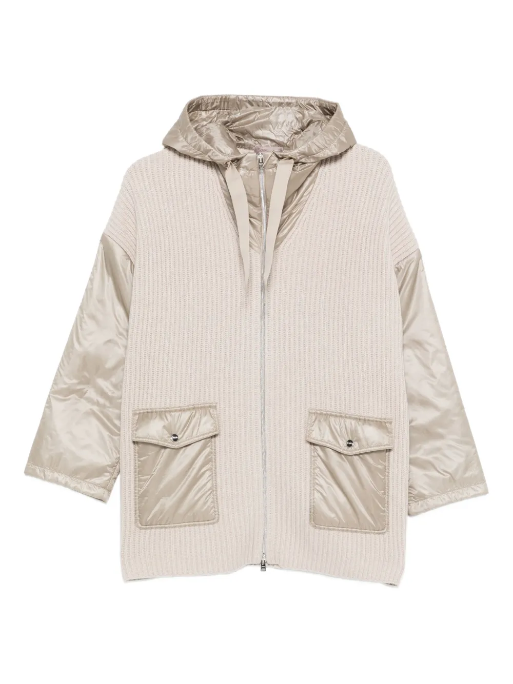 Herno ribbed wool hooded jacket Beige