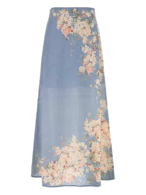 ZIMMERMANN Cascadian botanical-floral linen skirt