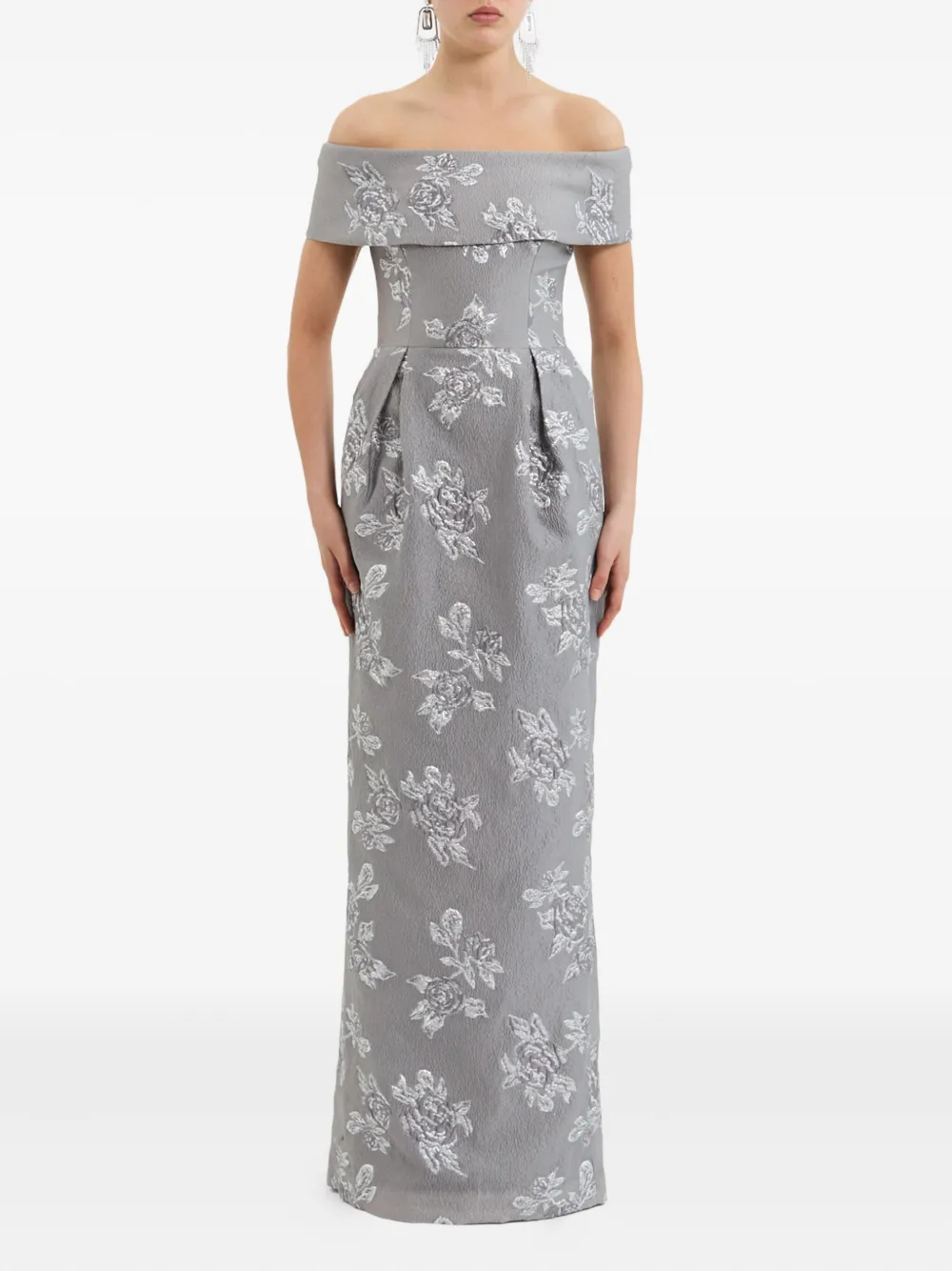 Rebecca Vallance Ruth off-shoulder avondjurk met bloemen - Zilver