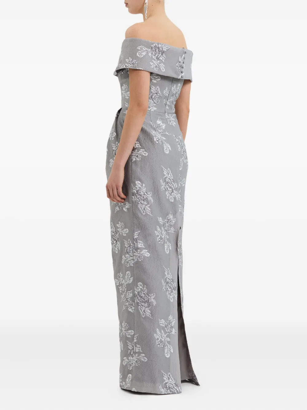 Rebecca Vallance Ruth Off-shoulder Brocade Bustier Gown In Silver