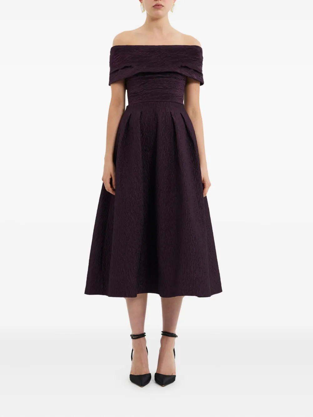Rebecca Vallance off-shoulder pleated midi dress - Paars