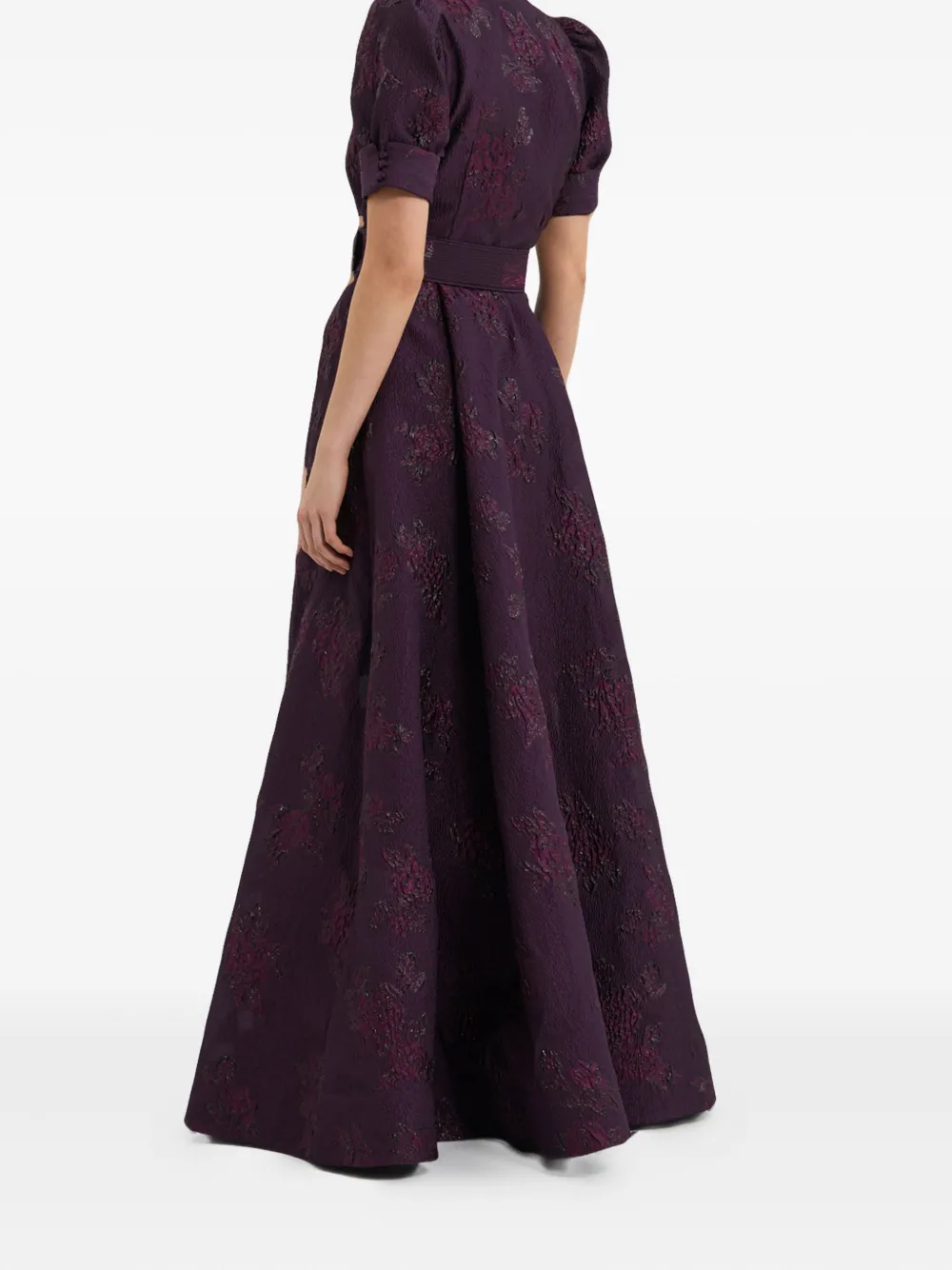 Rebecca Vallance Afina Puff-sleeve Brocade Gown In Purple