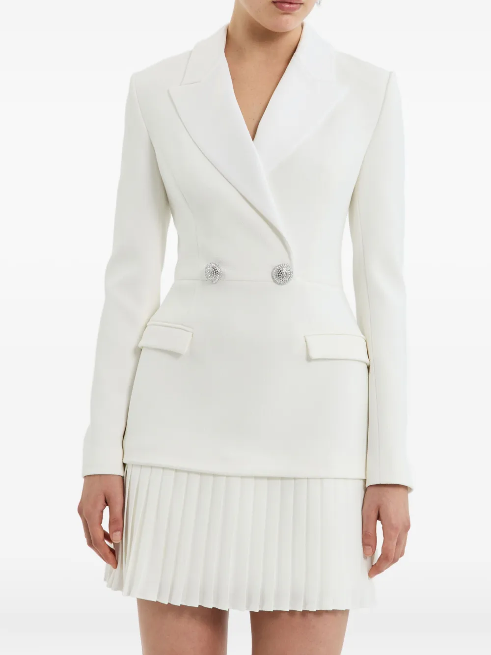 Rebecca Vallance Bridal Atlas Pleated Blazer Dress In White