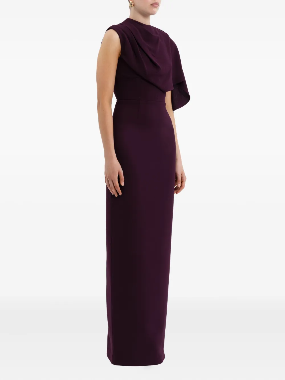 Rebecca Vallance Draped Cape Gown In Burgundy