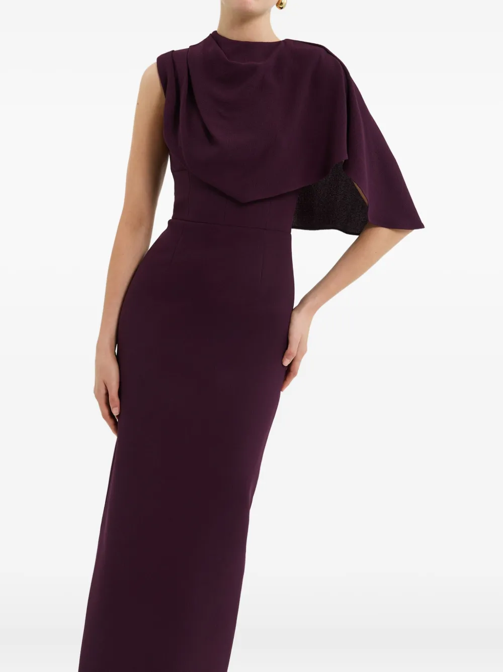 Rebecca Vallance Draped Cape Gown In Burgundy