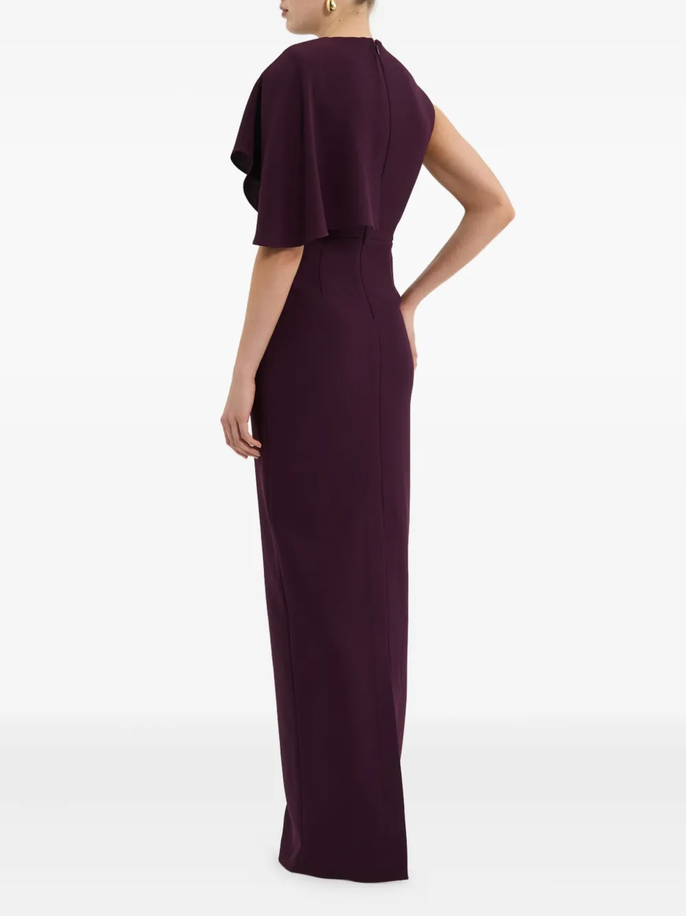 Rebecca Vallance Draped Cape Gown In Burgundy