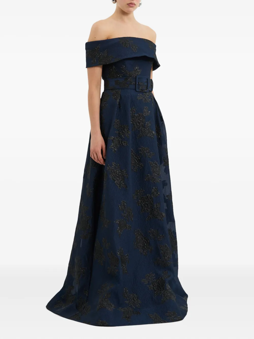 Rebecca Vallance Off-shoulder Floral-pattern Gown In Blue