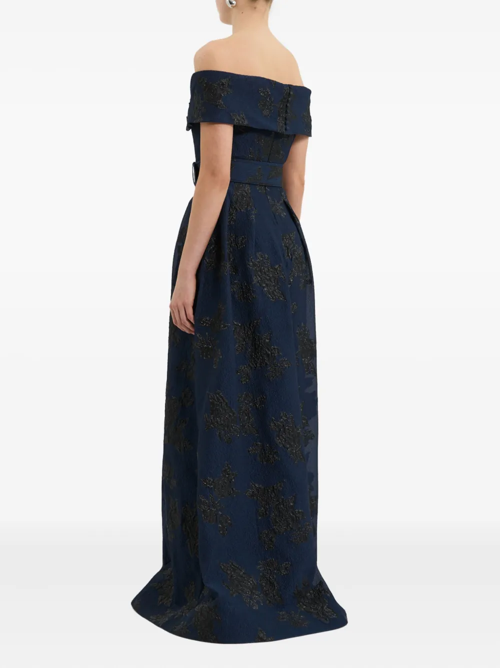 Rebecca Vallance Off-shoulder Floral-pattern Gown In Blue