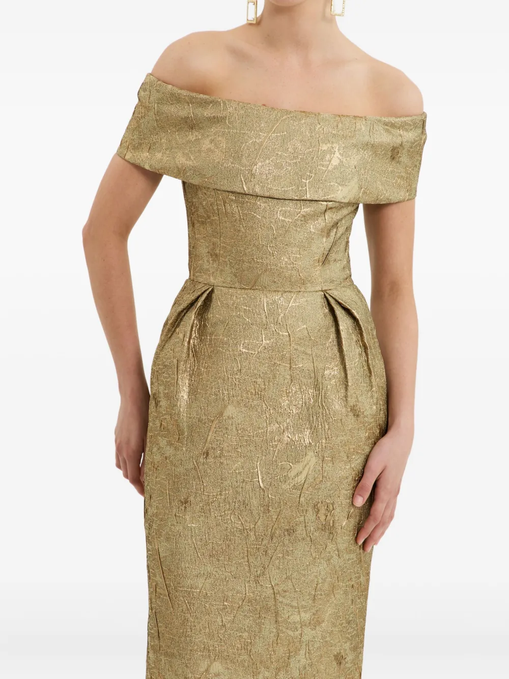 Rebecca Vallance Off-shoulder Brocade Gown In Gold