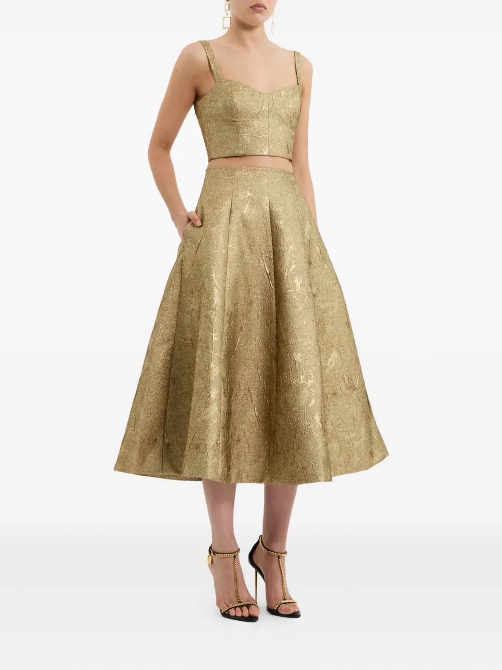 Rebecca Vallance Solana Metallic Midi Skirt In Orange