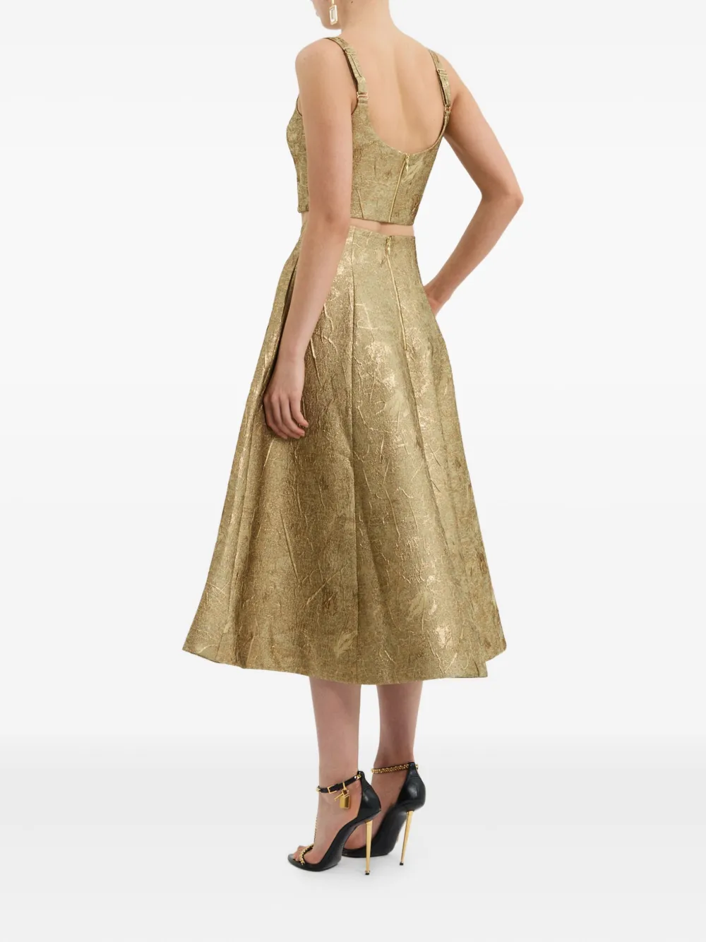 Rebecca Vallance Solana Metallic Midi Skirt In Orange