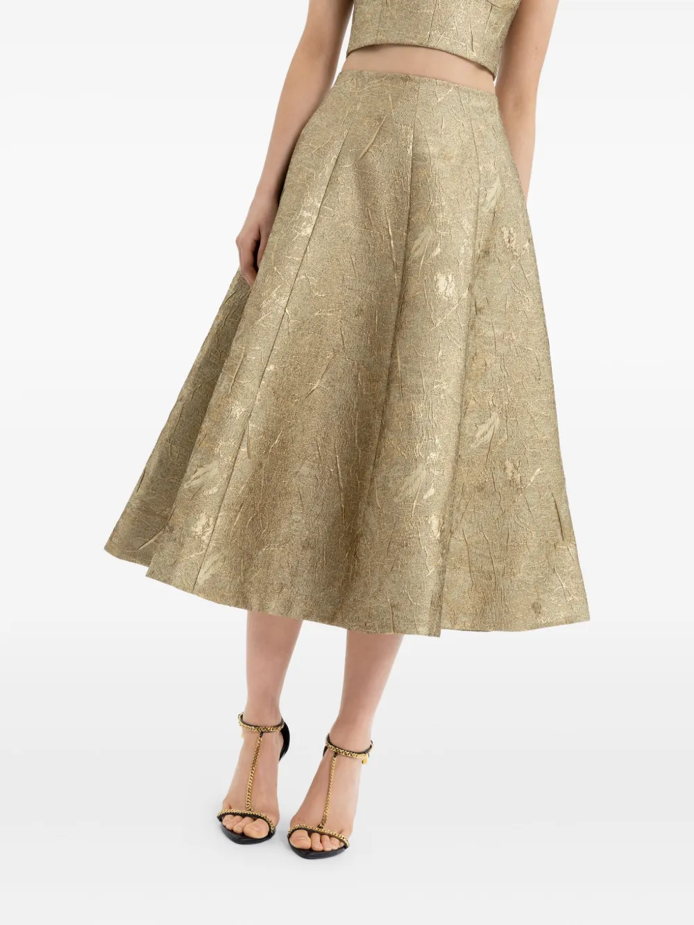 Rebecca Vallance Solana Metallic Midi Skirt In Orange