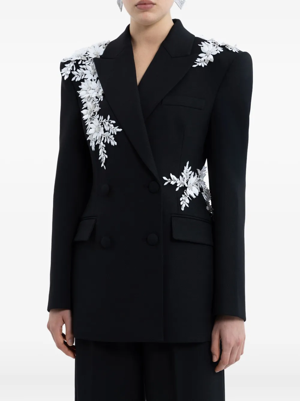 Rebecca Vallance Blazer met dubbele rij knopen en bloemenprint Zwart