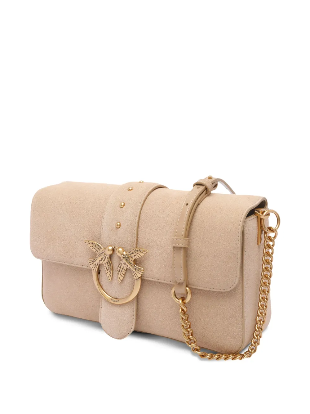 PINKO Love One suède schoudertas Beige