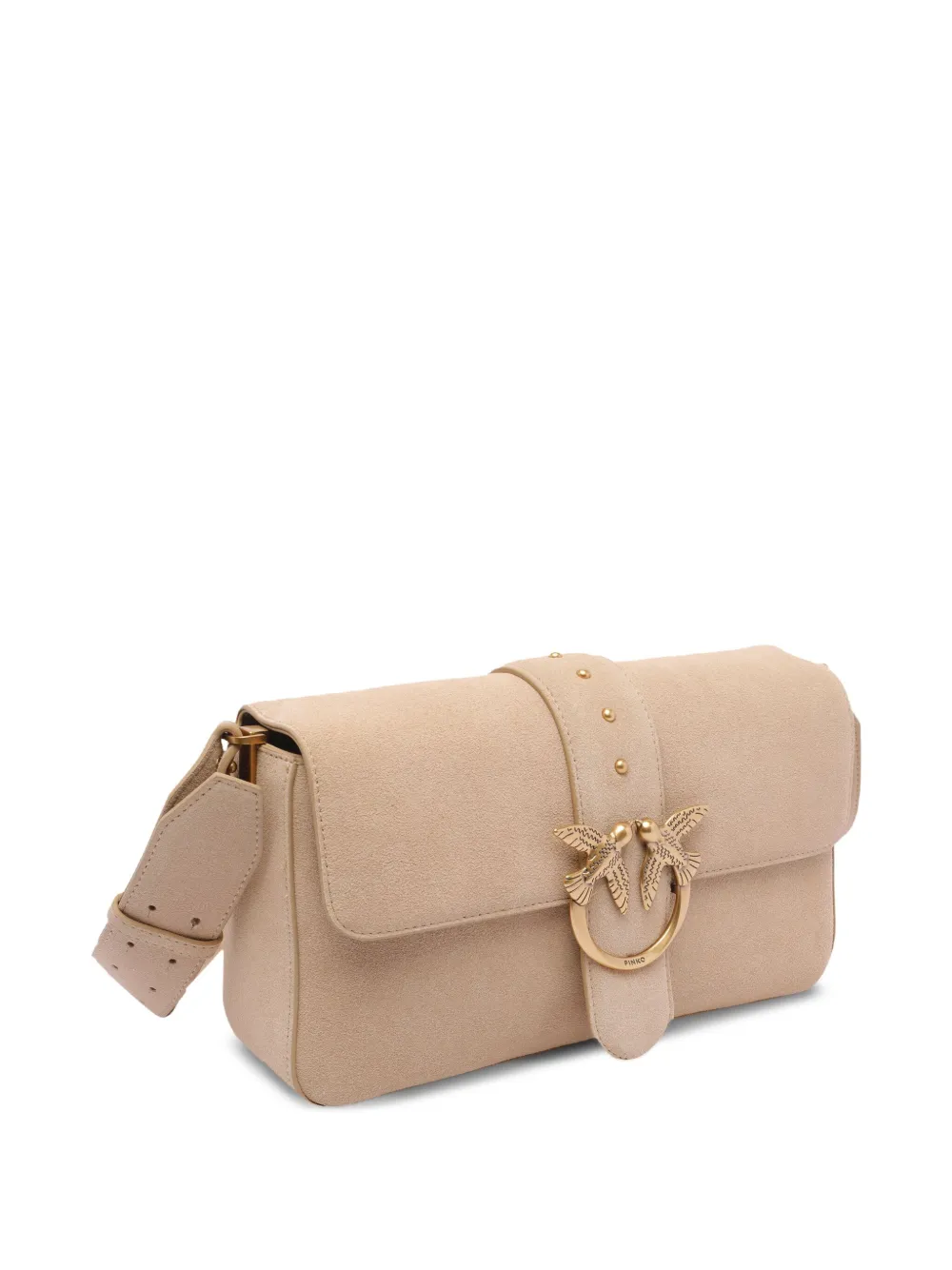 PINKO Love One suède schoudertas Beige
