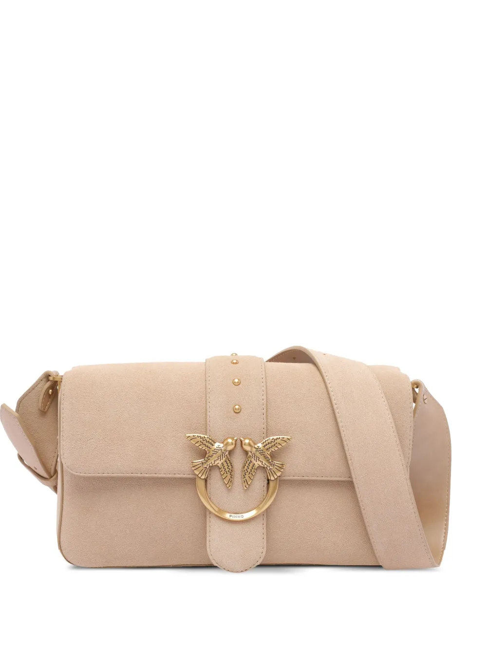 PINKO Love One suède schoudertas Beige